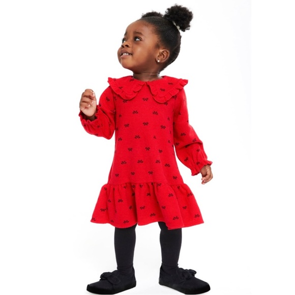 BABY GIRL RED DRESS WITH BOWS - Picture 3 of 6